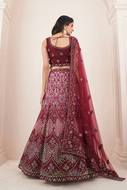 Maroon Colour Embroidery Soft Net Lehenga Choli