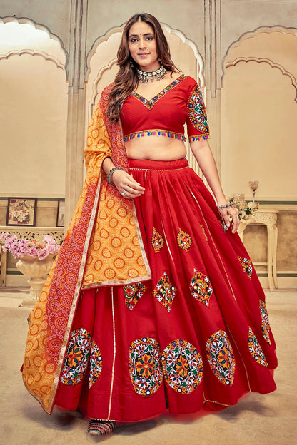 Maroon Colour Embroidery Work Cotton Silk Navratri Lehenga