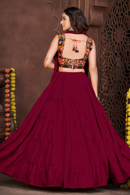 Maroon Colour Embroidery Work French Crepe Navratri Lehenga