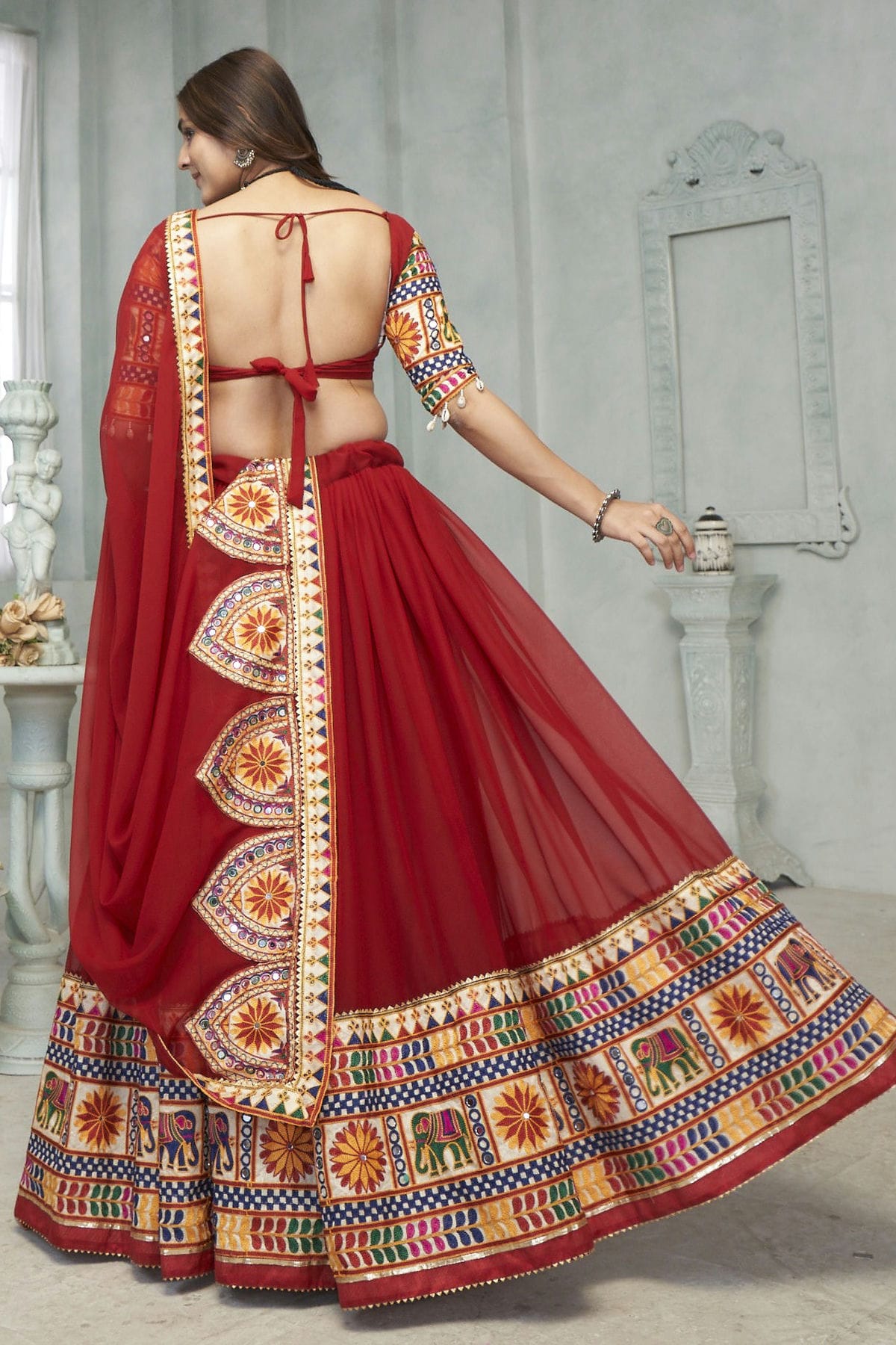 Maroon Colour Embroidery Work Georgette Navratri Lehenga