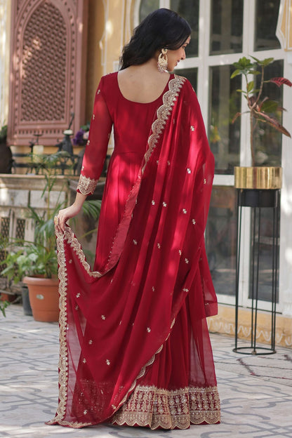 Maroon Colour Faux Georgette Fabric Stitched Gown VSGW1112367