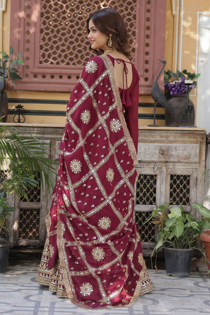 Maroon Colour Faux Georgette Fabric Stitched Gown VSGW1112370