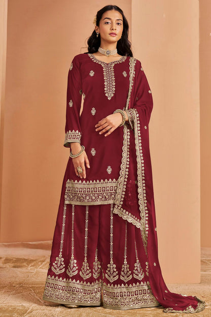 Maroon Colour Faux Georgette Palazzo Pant Suit VSSM1050680