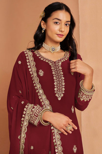 Maroon Colour Faux Georgette Palazzo Pant Suit VSSM1050680