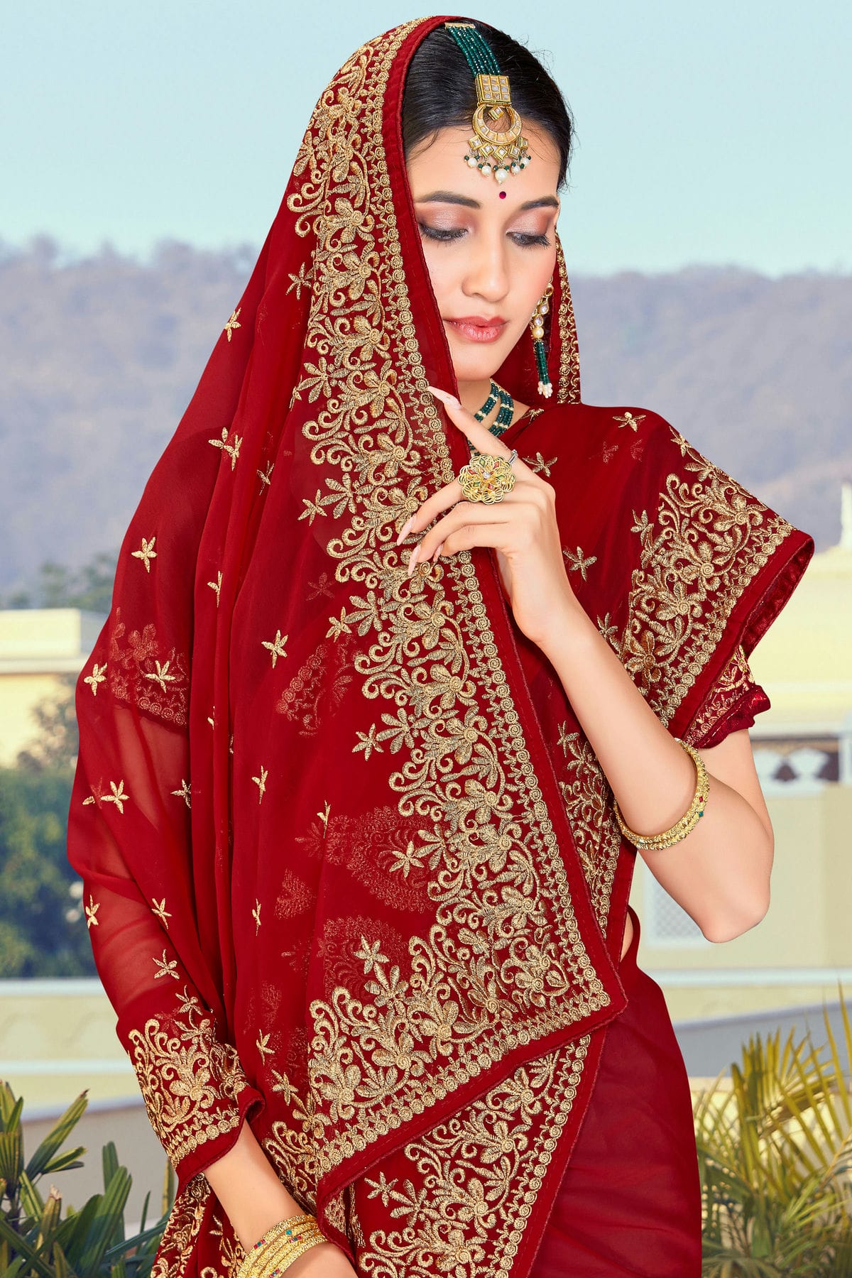 Maroon Colour Georgette Designer Saree