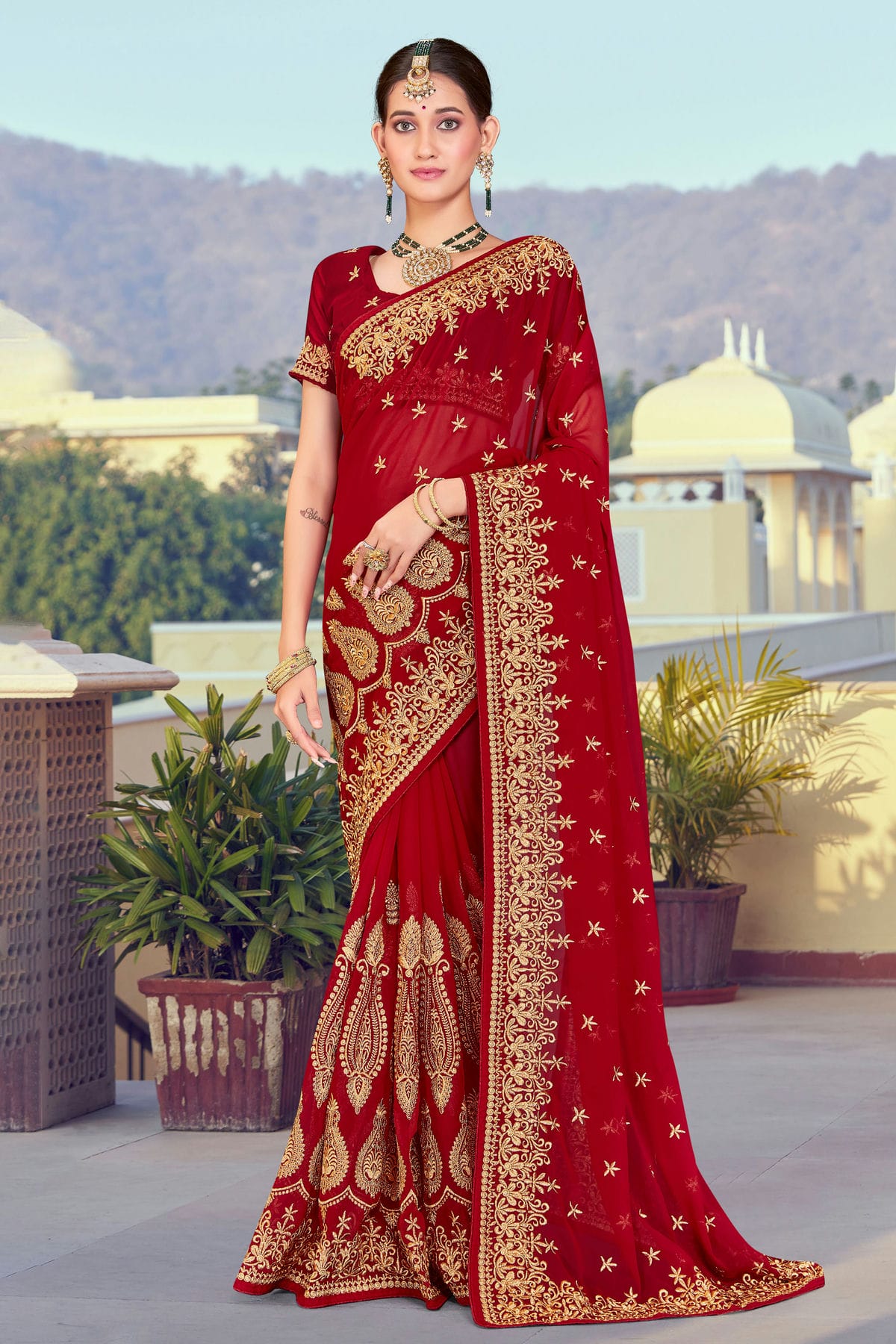 Maroon Colour Georgette Designer Saree