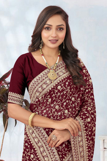 Maroon Colour Georgette Designer Saree