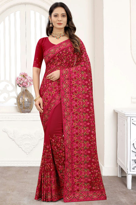 Maroon Colour Georgette Designer Saree