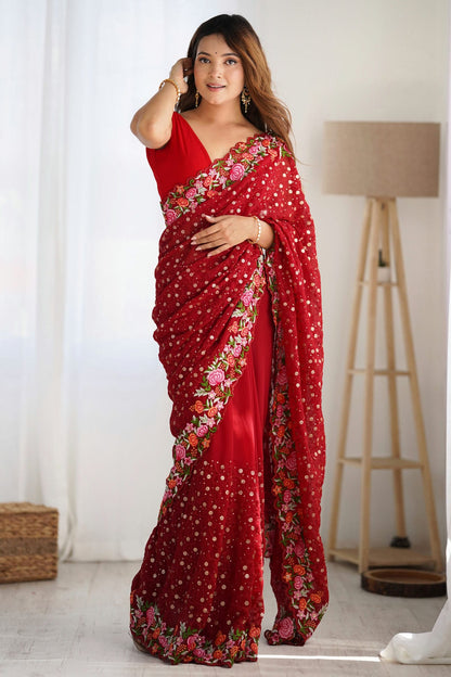 Maroon Colour Georgette Designer Saree