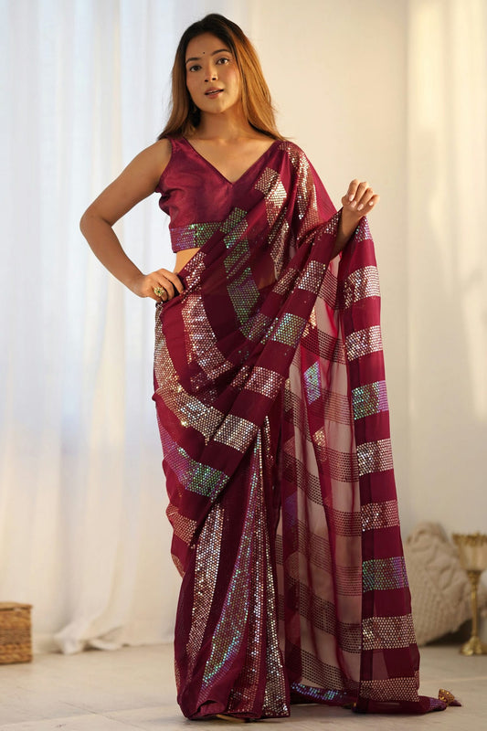 Maroon Colour Georgette Designer Saree