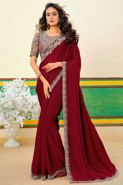 Maroon Colour Georgette Designer Saree