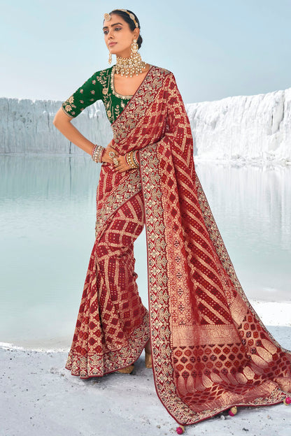 Maroon Colour Georgette Designer Saree