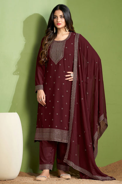 Maroon Colour Georgette Pant Style Suit