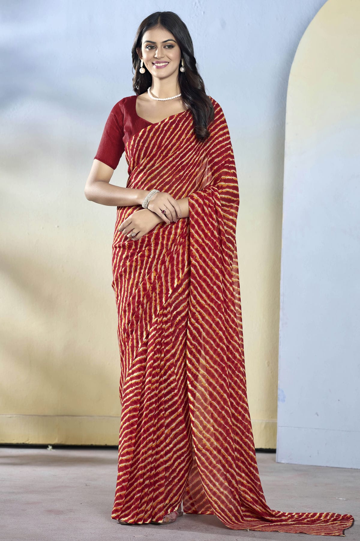 Maroon Colour Georgette Ready To Wear Saree