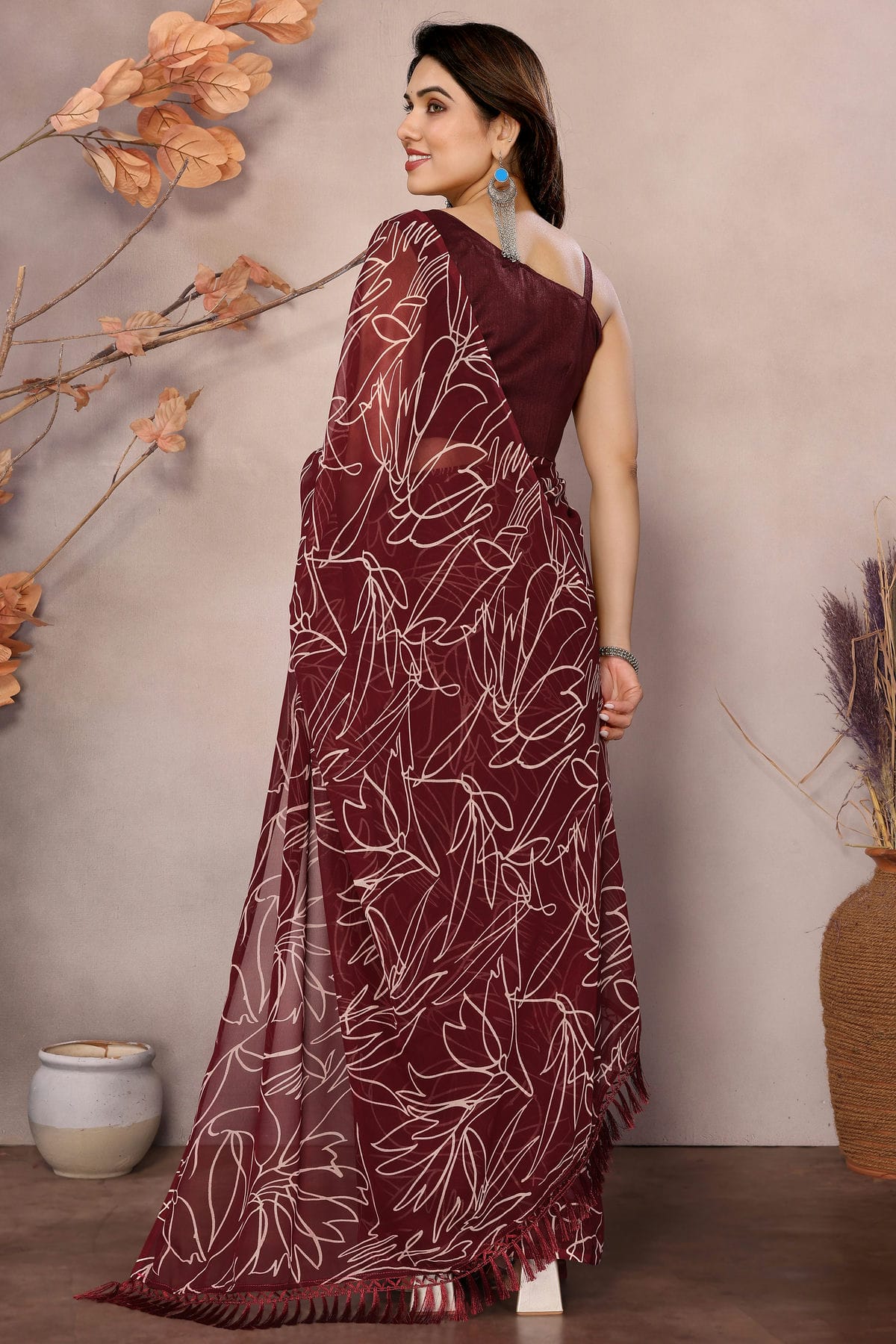 Maroon Colour Georgette Ready To Wear Saree VSSD1180211