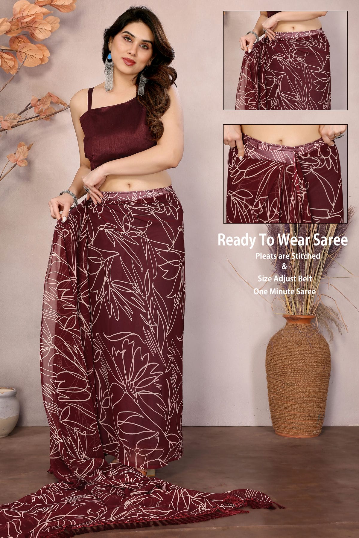 Maroon Colour Georgette Ready To Wear Saree VSSD1180211