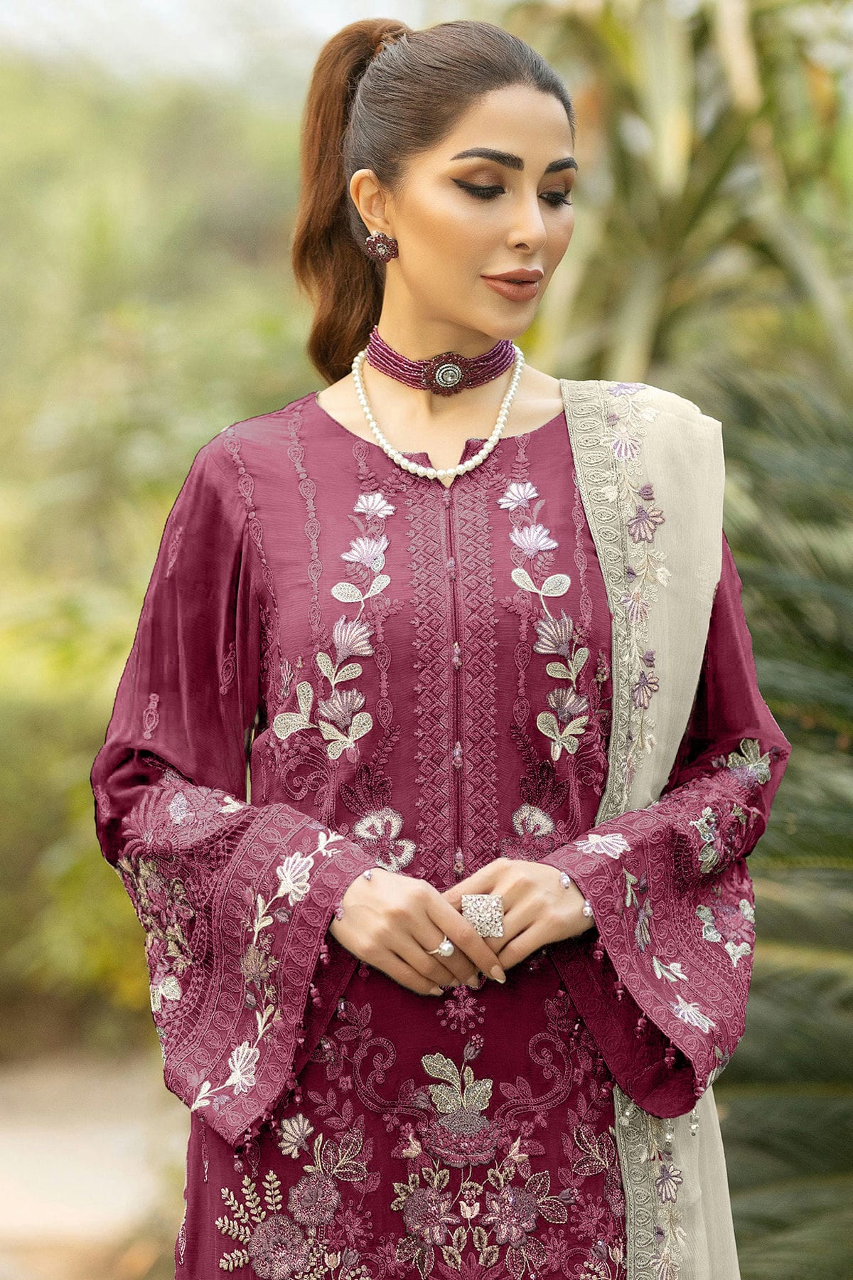 Maroon Colour Georgette Semi Stitched Pakistani Suit