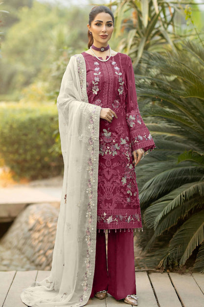 Maroon Colour Georgette Semi Stitched Pakistani Suit