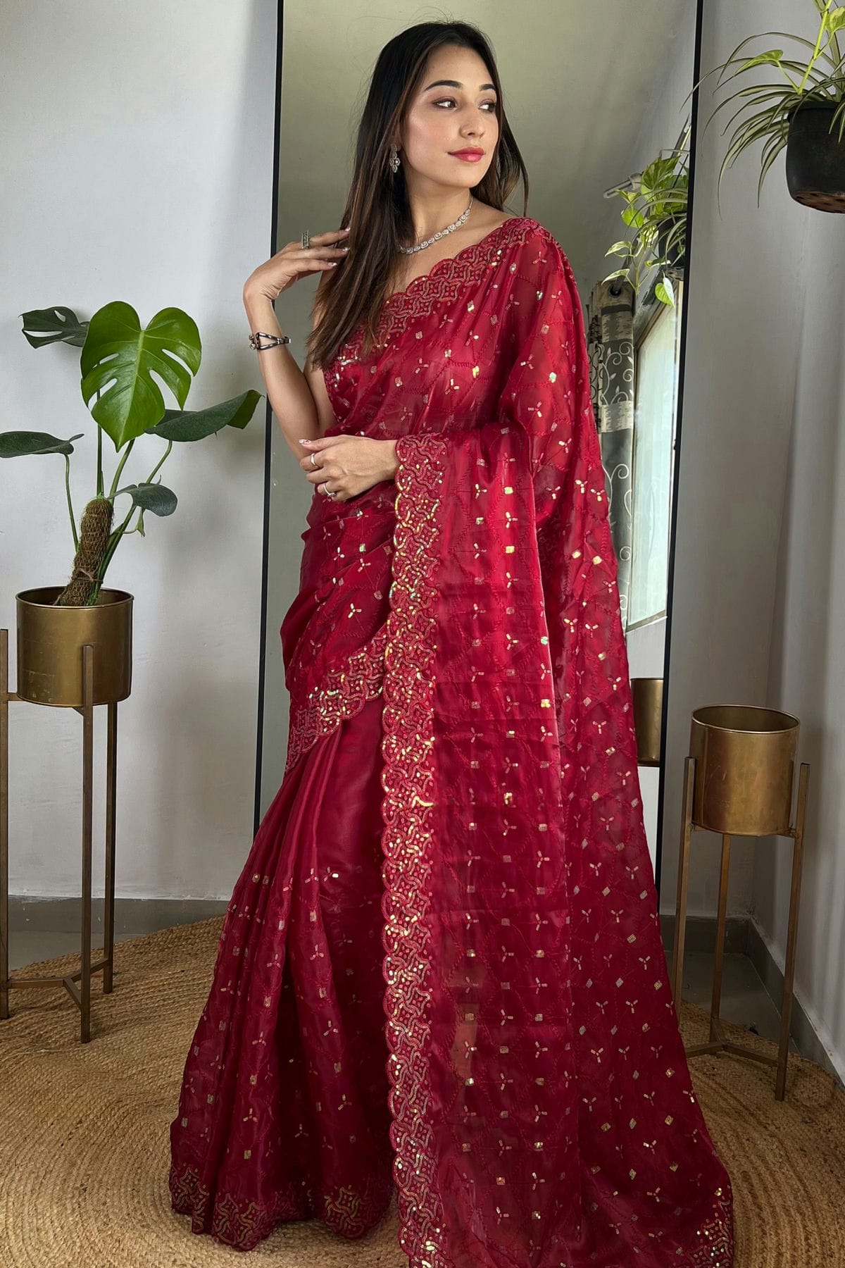 Maroon Colour Jimmy Choo Designer Saree