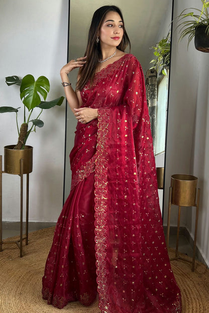 Maroon Colour Jimmy Choo Designer Saree