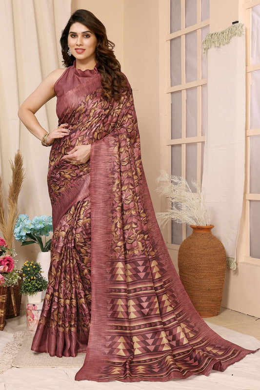 Maroon Colour Khadi Printed Saree