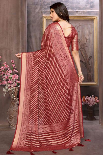 Maroon Colour Moss Brasso Traditional Saree