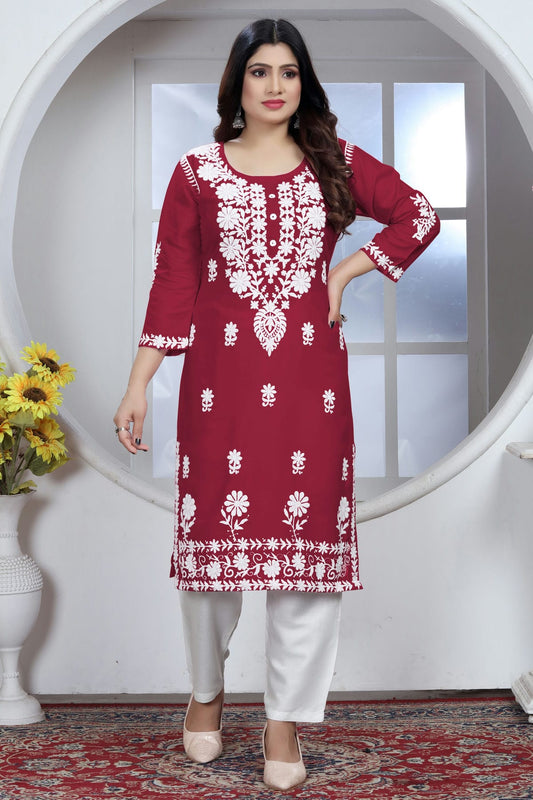 Maroon Colour Rayon Kurta And Pant Set