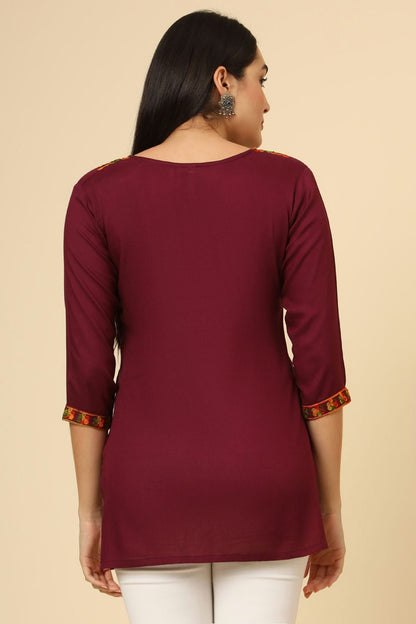 Maroon Colour Rayon Readymade Top VSTP1110846