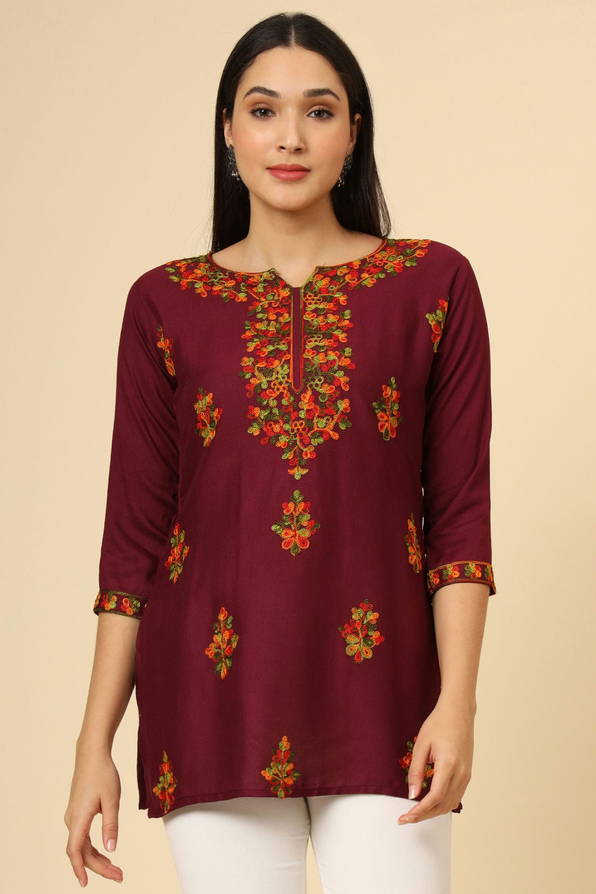 Maroon Colour Rayon Readymade Top