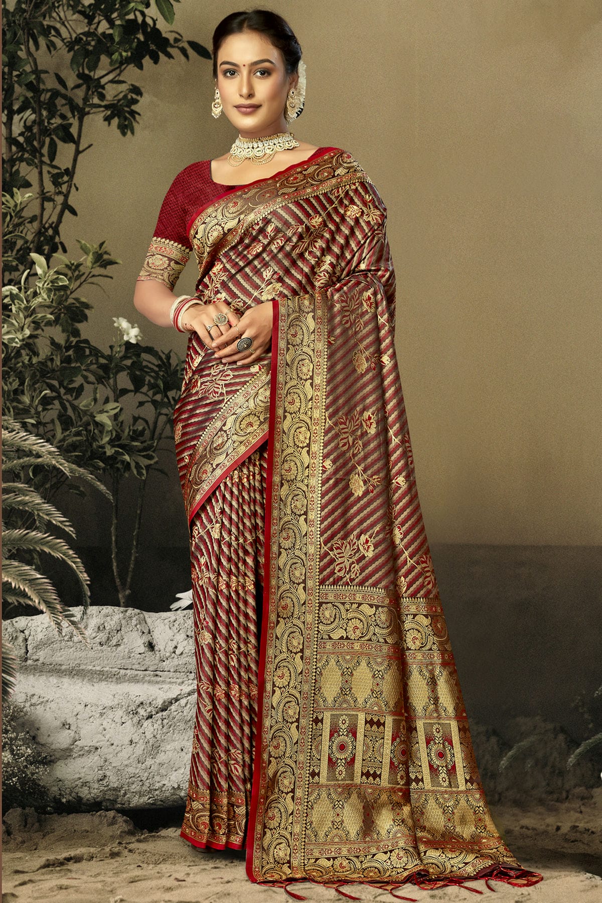 Maroon Colour Satin Silk Traditional Saree