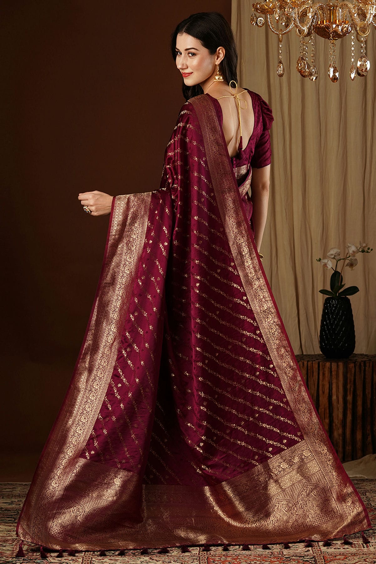 Maroon Colour Satin Silk Traditional Saree