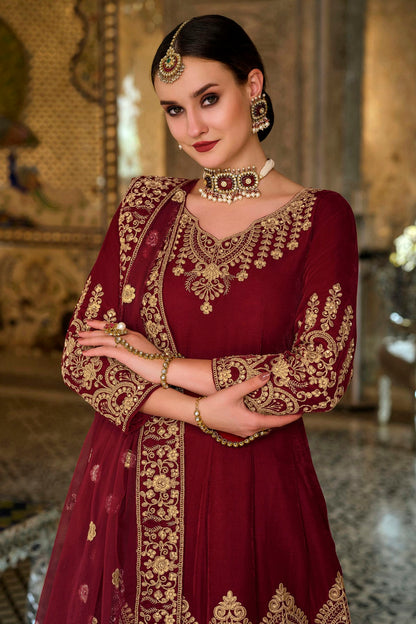 Maroon Colour Semi Stitched 9000 Velvet Anarkali Suit