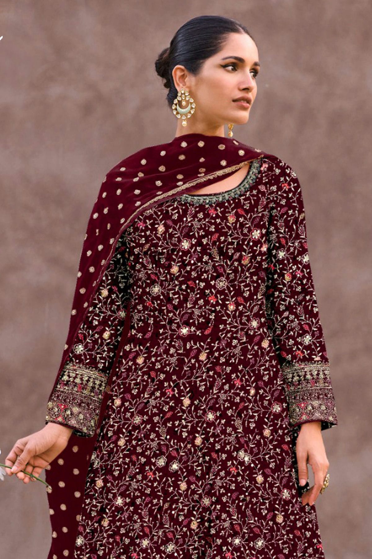 Maroon Colour Semi Stitched Georgette Anarkali Suit VSSM1140263