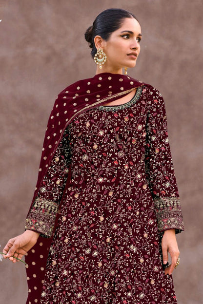 Maroon Colour Semi Stitched Georgette Anarkali Suit VSSM1140263