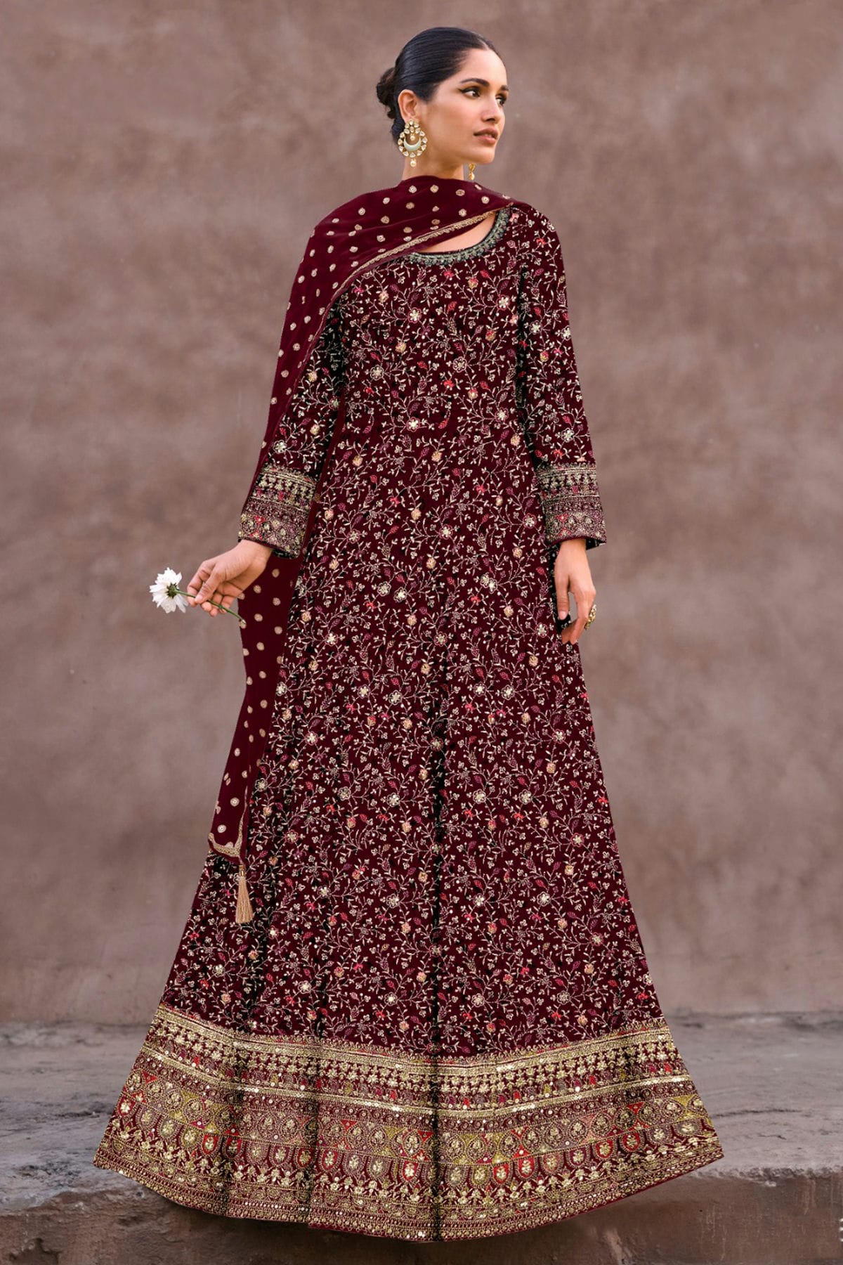 Maroon Colour Semi Stitched Georgette Anarkali Suit