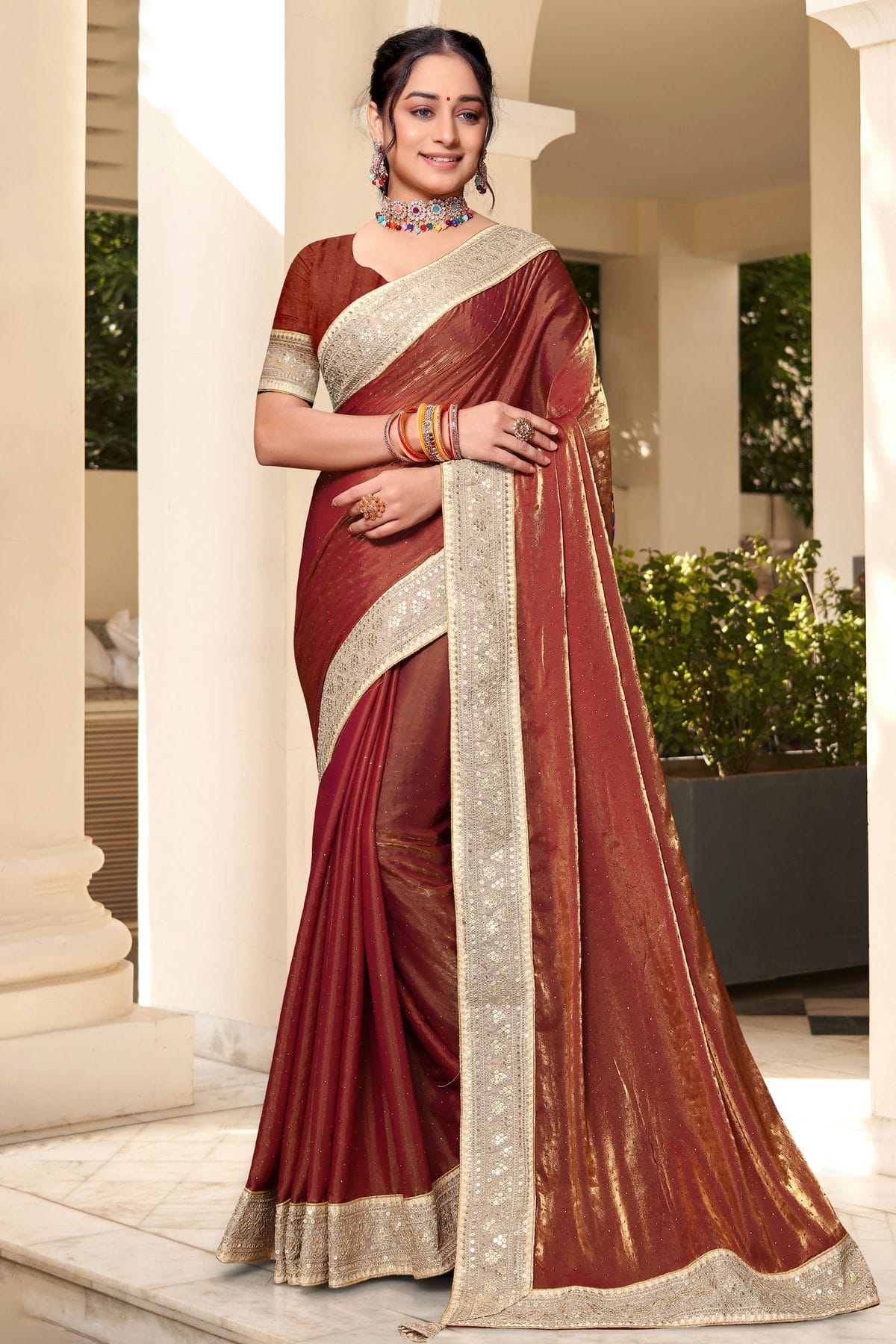 Maroon Colour Silk Designer Saree