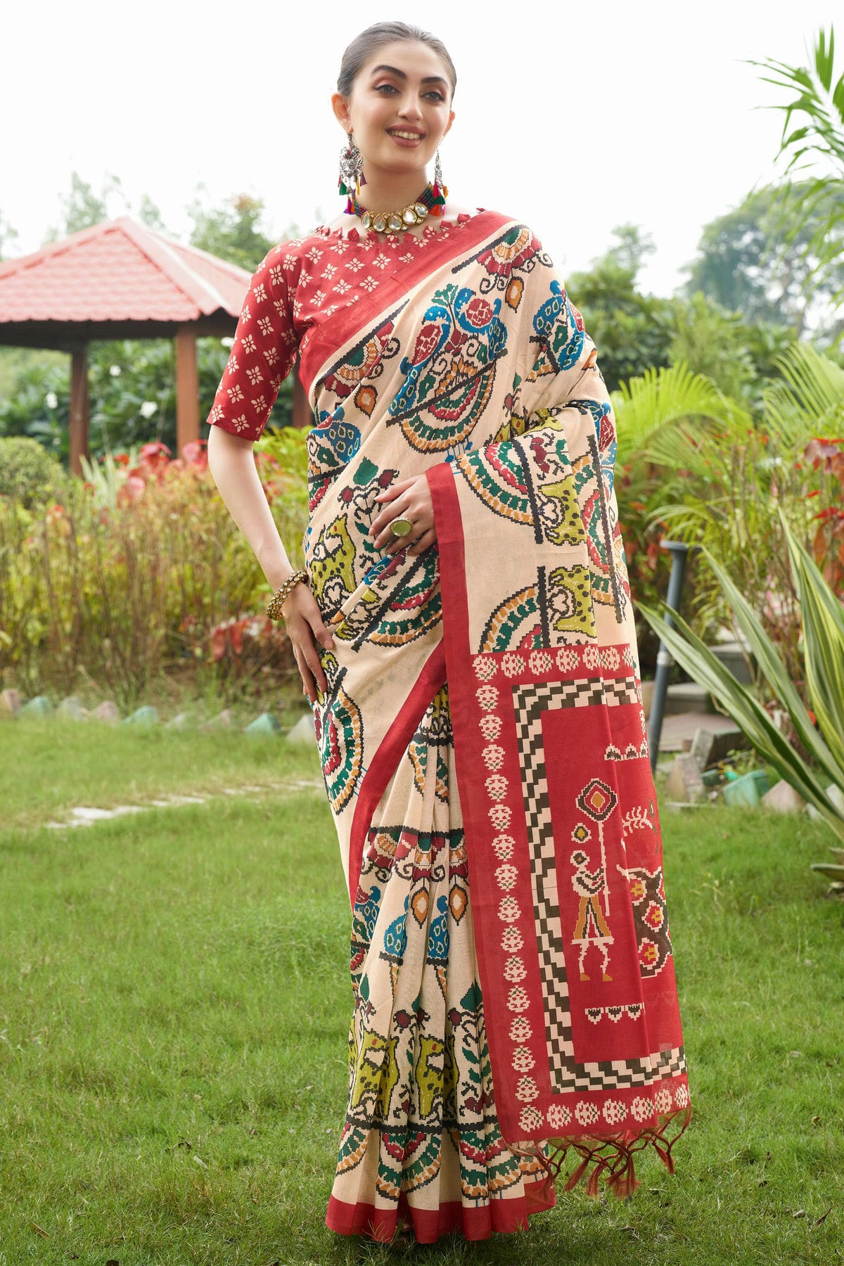 Maroon Colour Tussar Silk Printed Saree