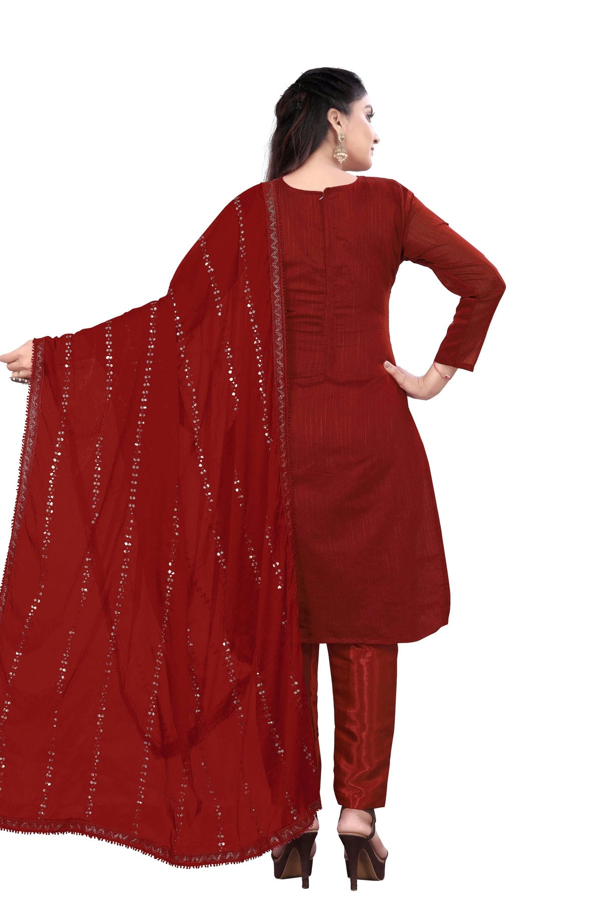 Maroon Colour Unstitched Chanderi Cotton Straight Suit