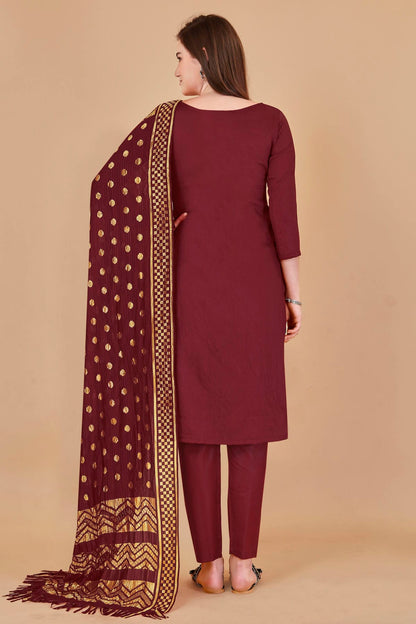 Maroon Colour Unstitched Cotton Jacquard Straight Suit