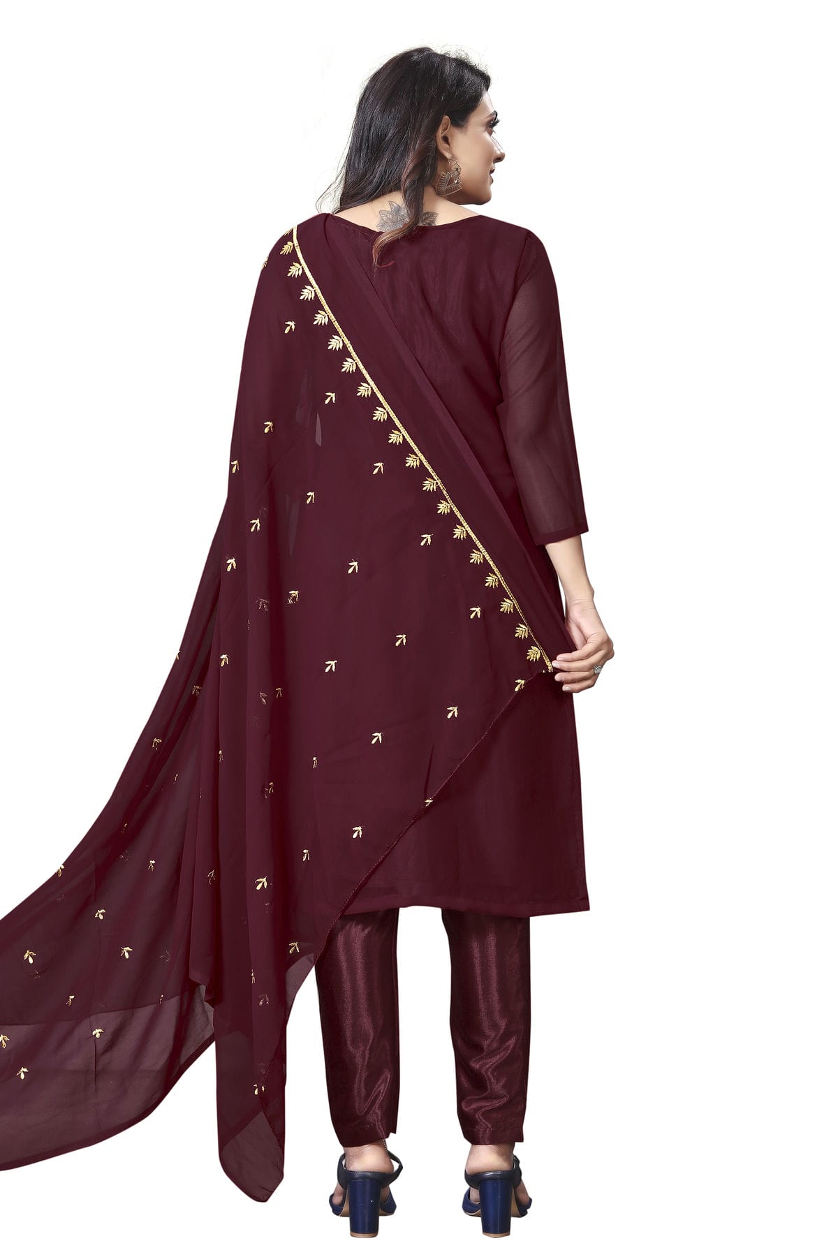 Maroon Colour Unstitched Faux Georgette Straight Suit