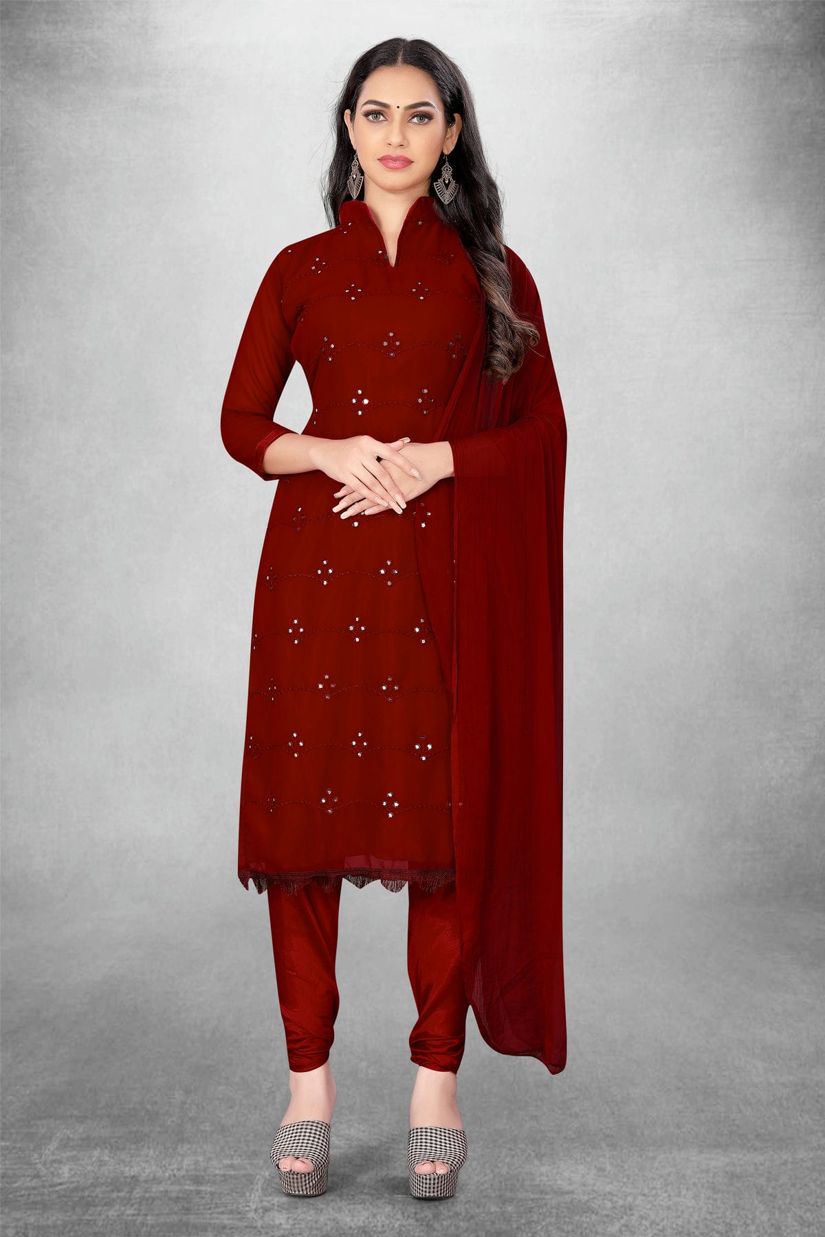 Maroon Colour Unstitched Georgette Churidar Suit