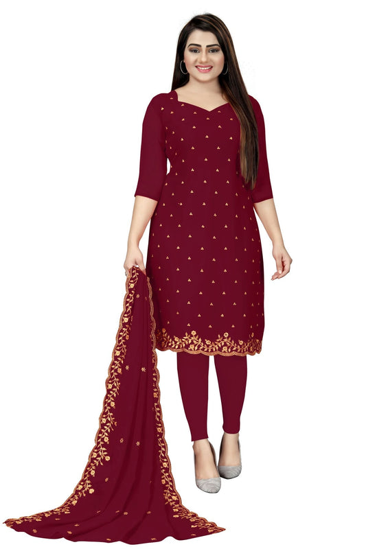 Maroon Colour Unstitched Georgette Straight Suit