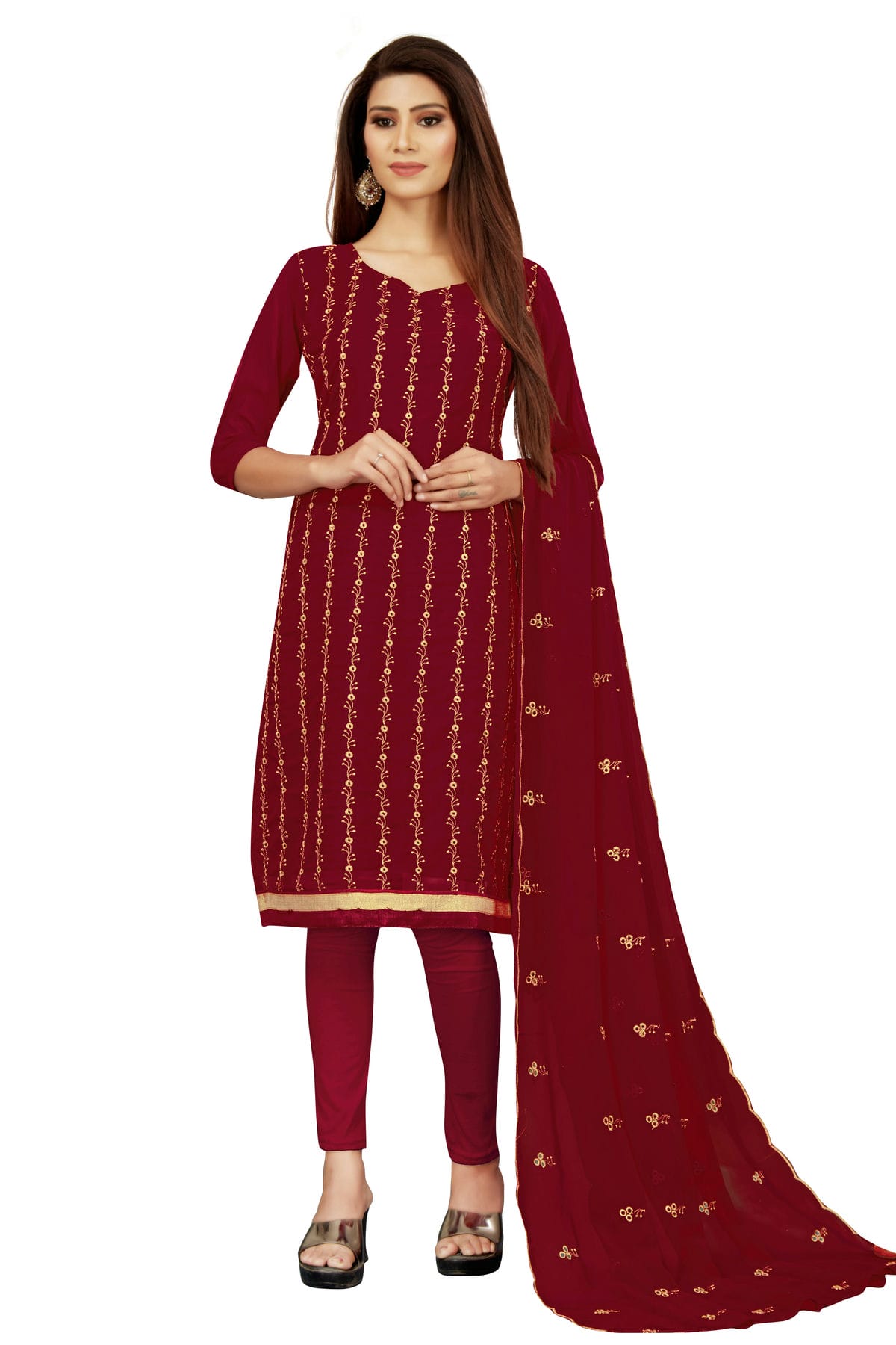 Maroon Colour Unstitched Georgette Straight Suit