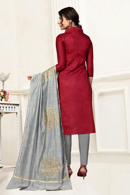 Maroon Colour Unstitched Glass Cotton Straight Suit