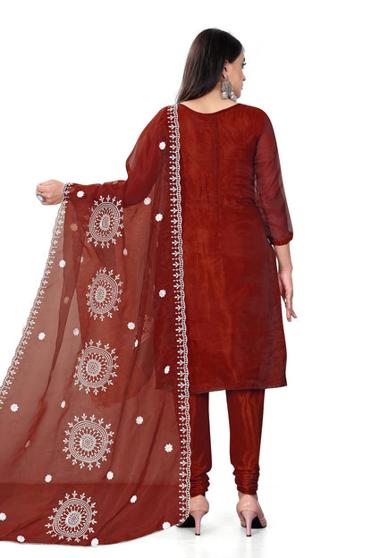 Maroon Colour Unstitched Organza Churidar Suit