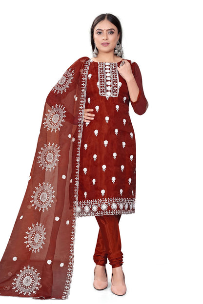 Maroon Colour Unstitched Organza Churidar Suit