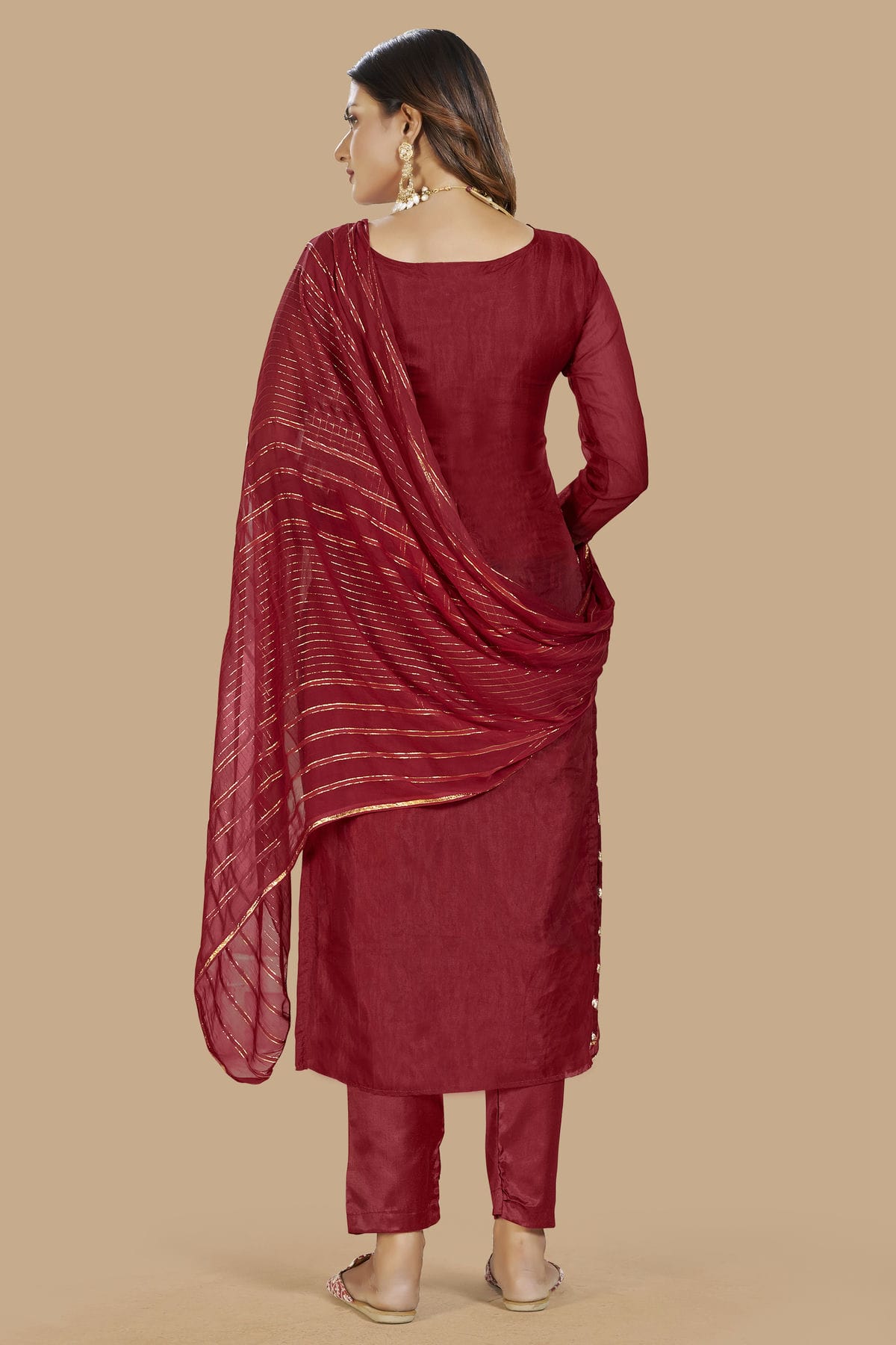 Maroon Colour Unstitched Organza Jacquard Fabric Straight Suit VSUS1161030