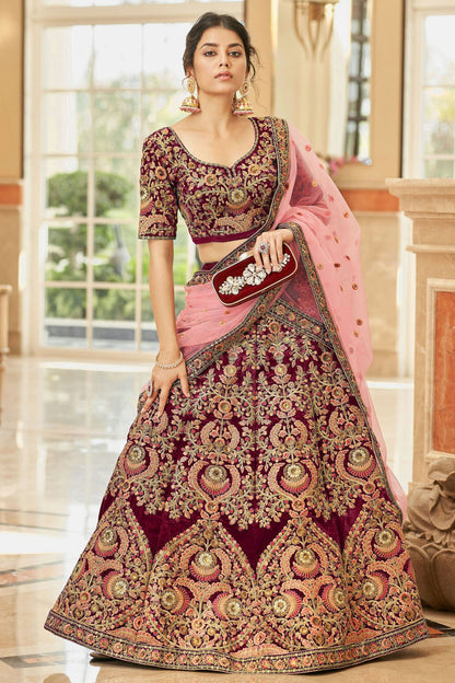 Maroon Colour Velvet Lehenga Choli