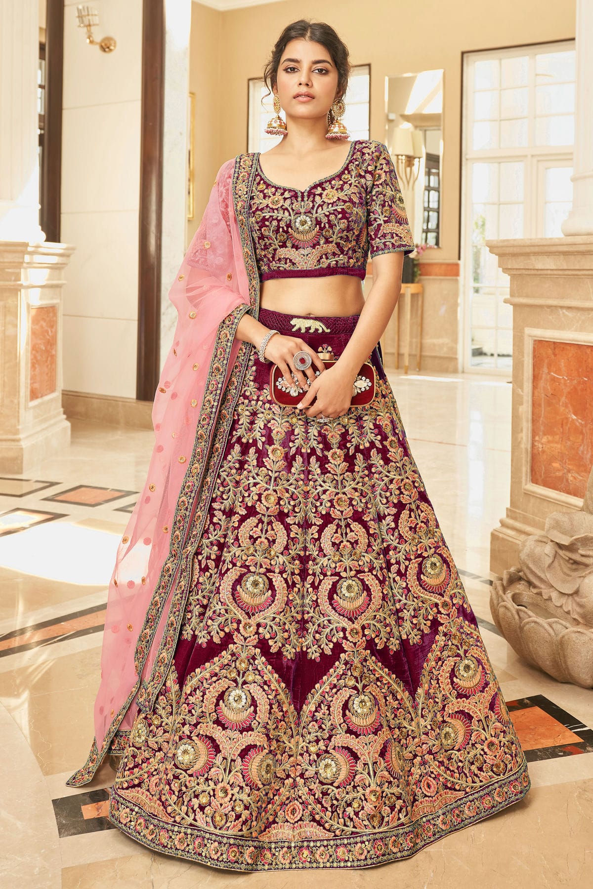 Maroon Colour Velvet Lehenga Choli