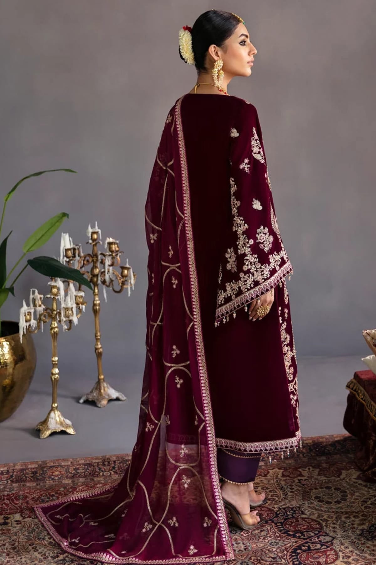 Maroon Colour Velvet Semi Stitched Pakistani Suit